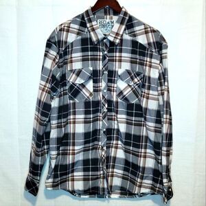 Reclaim Relaxed Fit Plaid Pearl Snap Button Down Western Style Shirt Size XL